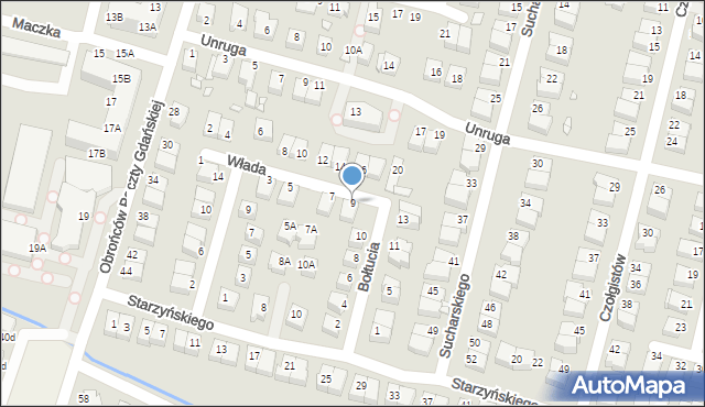 Wrocław, Włada Franciszka, gen., 9, mapa Wrocławia