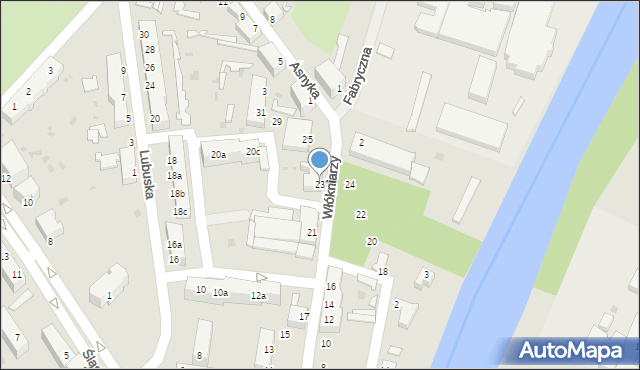Żagań, Włókniarzy, 23, mapa Żagań
