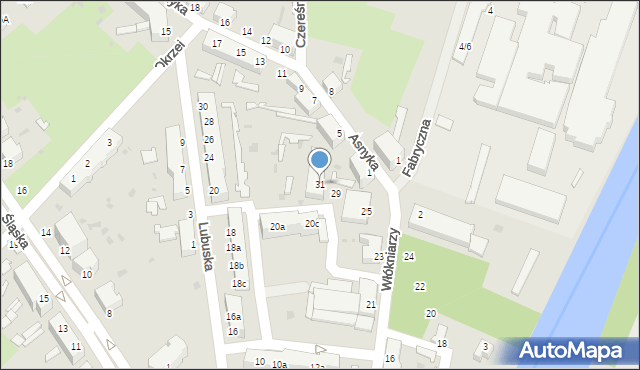 Żagań, Włókniarzy, 31, mapa Żagań