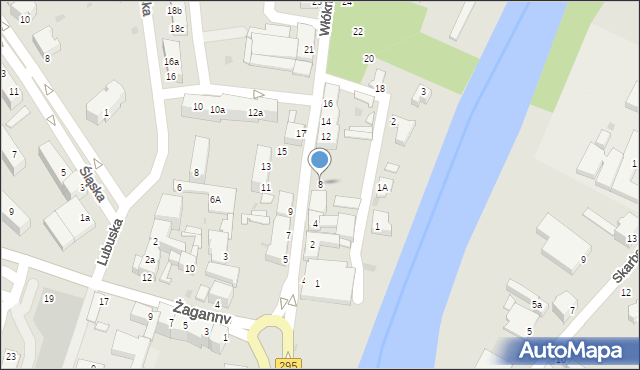 Żagań, Włókniarzy, 8, mapa Żagań