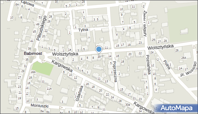 Babimost, Wolsztyńska, 10, mapa Babimost