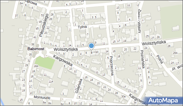 Babimost, Wolsztyńska, 8, mapa Babimost