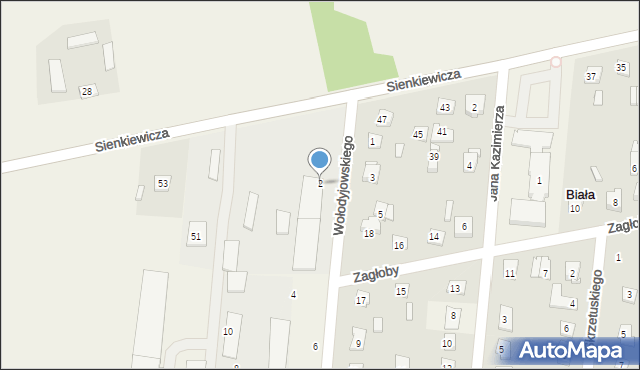 Biała, Wołodyjowskiego Michała, 2, mapa Biała
