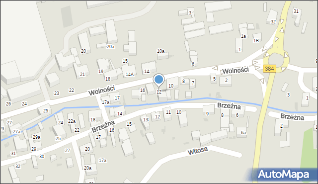 Bielawa, Wolności, 12, mapa Bielawa