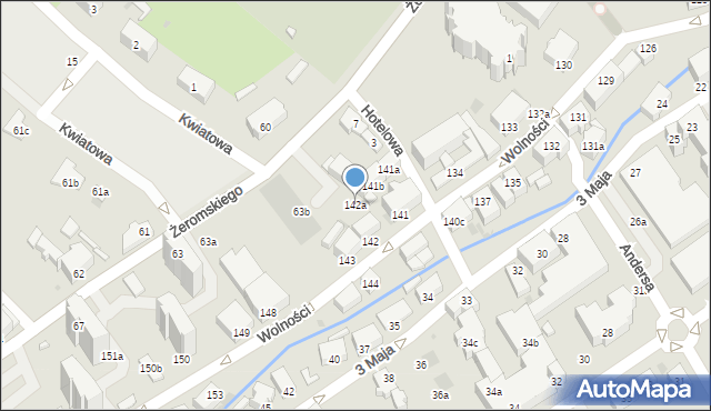 Bielawa, Wolności, 142a, mapa Bielawa