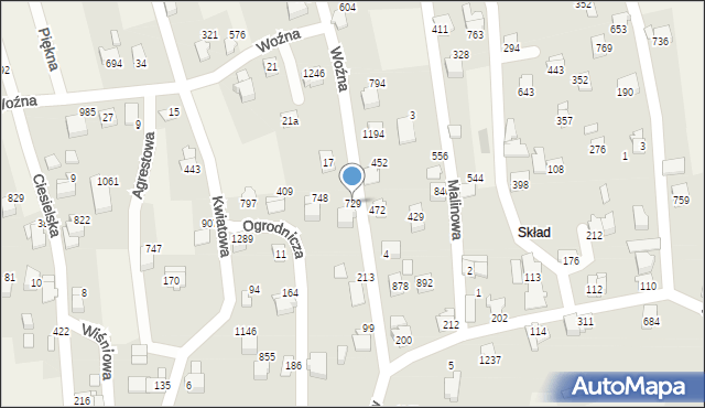 Buczkowice, Woźna, 729, mapa Buczkowice