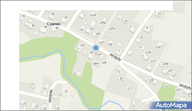 Czaniec, Wojtyły Karola, kard., 104, mapa Czaniec