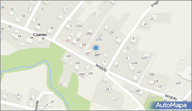 Czaniec, Wojtyły Karola, kard., 109, mapa Czaniec