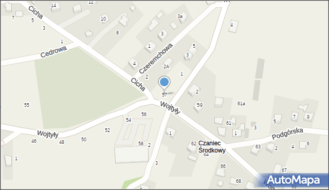 Czaniec, Wojtyły Karola, kard., 57, mapa Czaniec