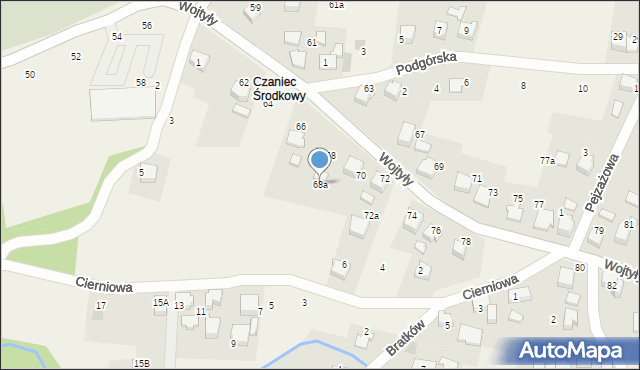 Czaniec, Wojtyły Karola, kard., 68a, mapa Czaniec