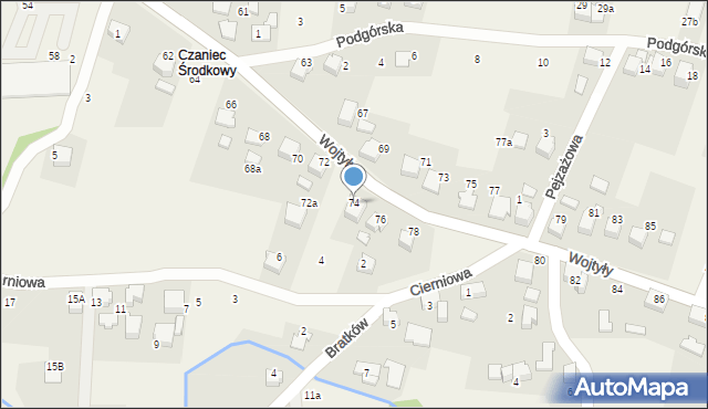 Czaniec, Wojtyły Karola, kard., 74, mapa Czaniec