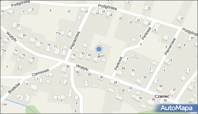Czaniec, Wojtyły Karola, kard., 85, mapa Czaniec