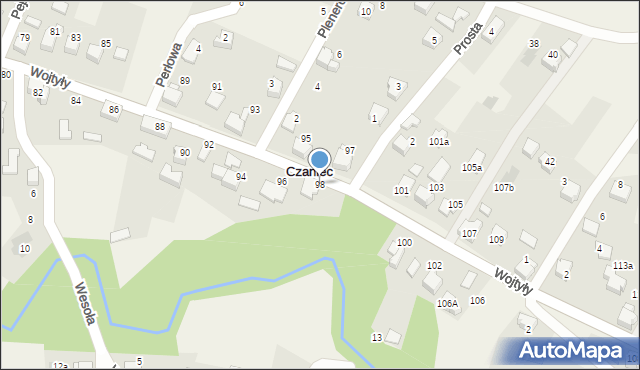 Czaniec, Wojtyły Karola, kard., 98, mapa Czaniec