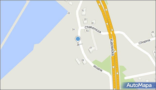 Czechowice-Dziedzice, Wodna, 26, mapa Czechowic-Dziedzic