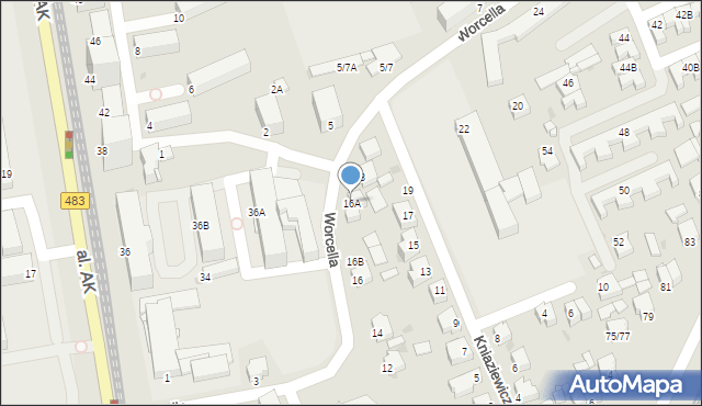 Częstochowa, Worcella Stanisława, 16A, mapa Częstochowy