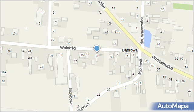 Dąbrowa, Wolności, 11, mapa Dąbrowa