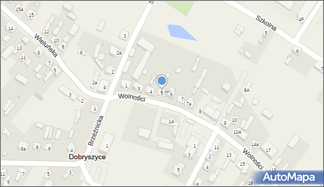 Dobryszyce, Wolności, 5, mapa Dobryszyce