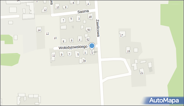 Dzięcioły, Wołodyjowskiego Michała, 1, mapa Dzięcioły