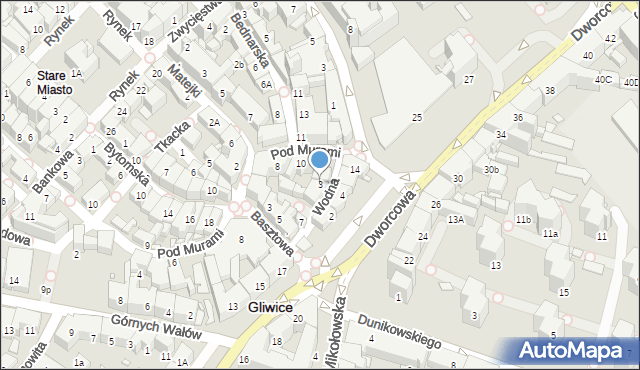 Gliwice, Wodna, 3, mapa Gliwic