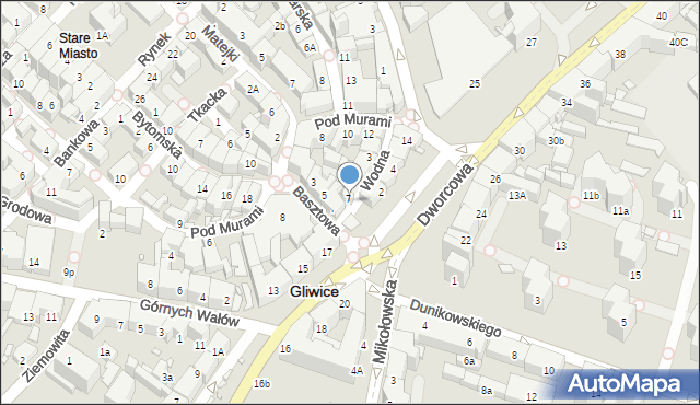 Gliwice, Wodna, 9, mapa Gliwic