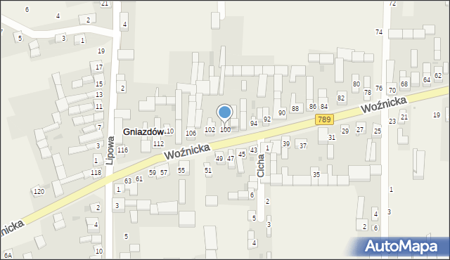 Gniazdów, Woźnicka, 100, mapa Gniazdów