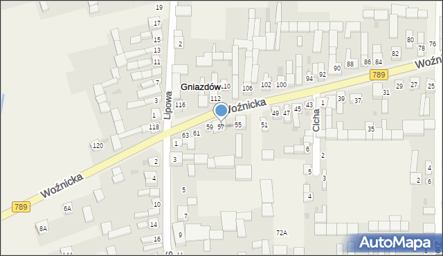 Gniazdów, Woźnicka, 57, mapa Gniazdów