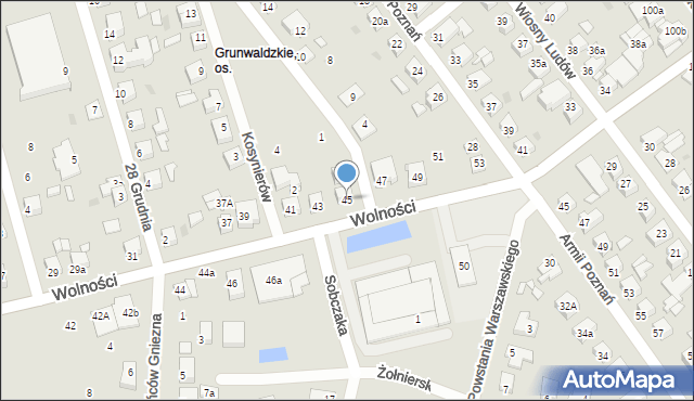Gniezno, Wolności, 45, mapa Gniezna