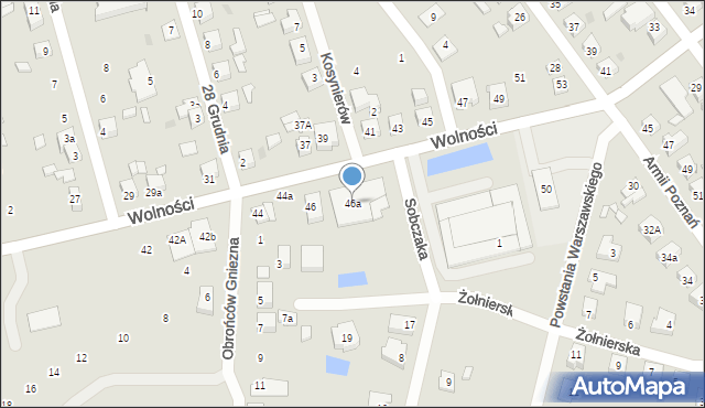 Gniezno, Wolności, 46a, mapa Gniezna