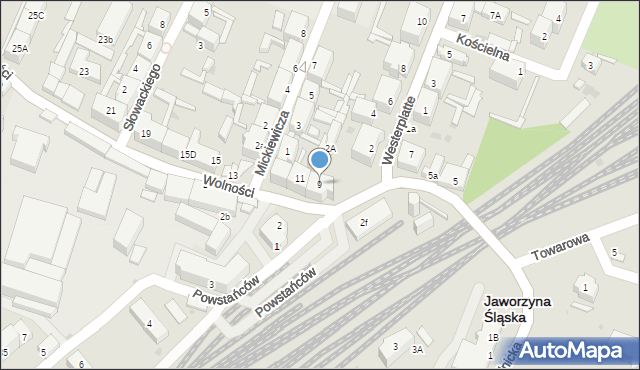 Jaworzyna Śląska, Wolności, 9, mapa Jaworzyna Śląska