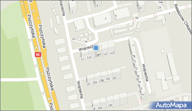Katowice, Wojciecha, 11B, mapa Katowic