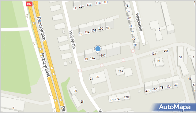Katowice, Wojciecha, 19B, mapa Katowic