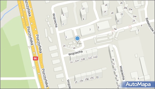 Katowice, Wojciecha, 1c, mapa Katowic