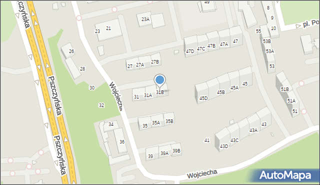 Katowice, Wojciecha, 31B, mapa Katowic