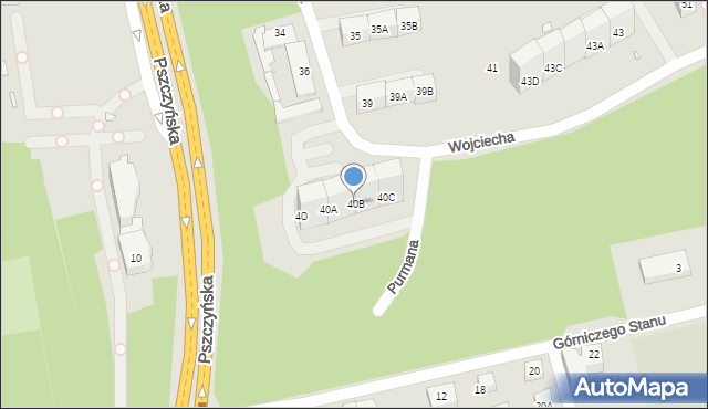 Katowice, Wojciecha, 40B, mapa Katowic