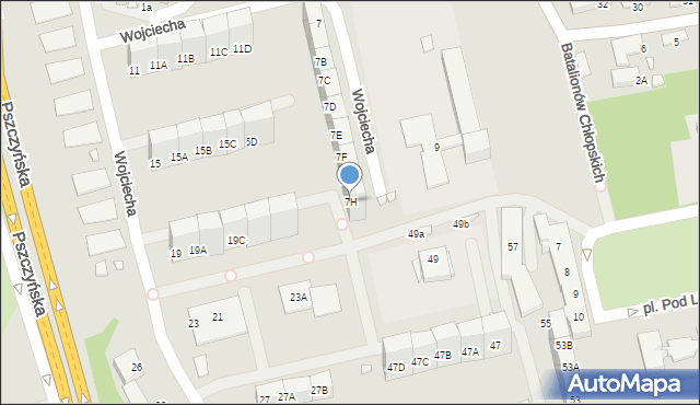 Katowice, Wojciecha, 7H, mapa Katowic