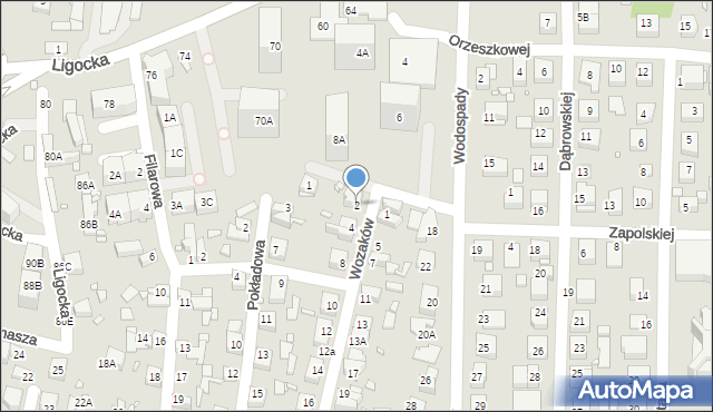 Katowice, Wozaków, 2, mapa Katowic