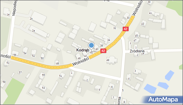 Kodrąb, Wolności, 42, mapa Kodrąb