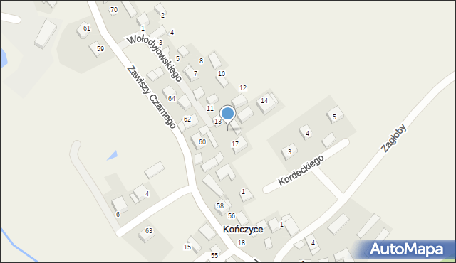 Kończyce, Wołodyjowskiego Michała, 15, mapa Kończyce