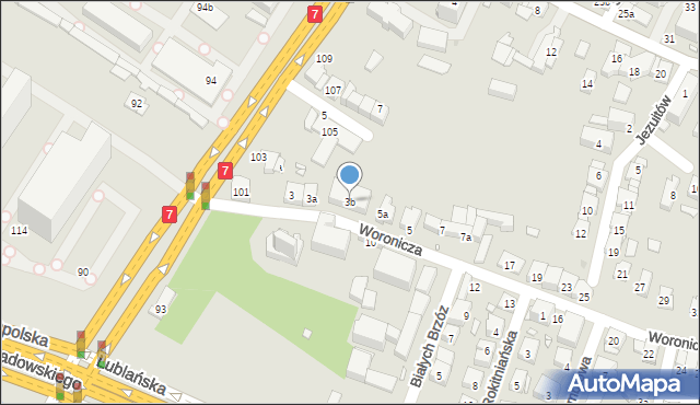 Kraków, Woronicza Jana, 3b, mapa Krakowa