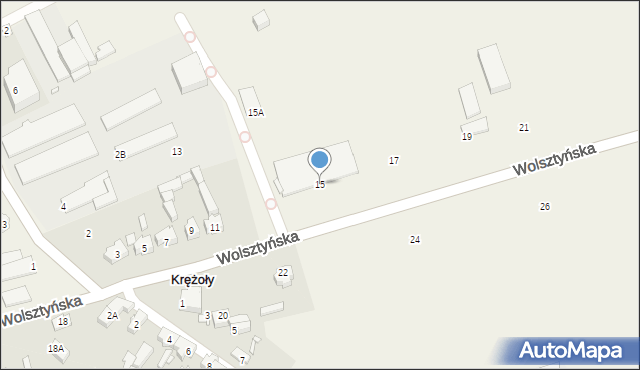 Krężoły, Wolsztyńska, 15, mapa Krężoły