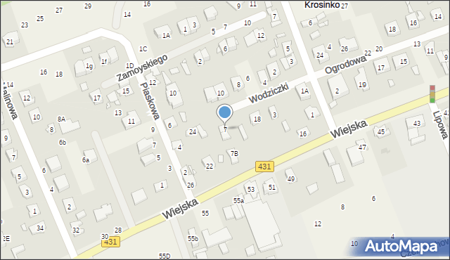 Krosinko, Wodziczki, 7, mapa Krosinko