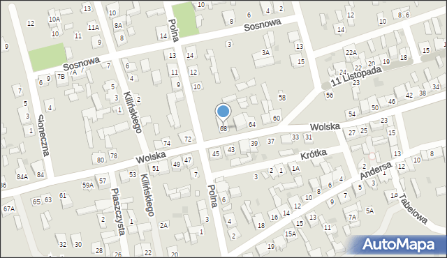 Łaskarzew, Wolska, 68, mapa Łaskarzew