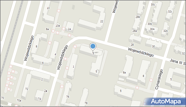 Łódź, Wojewódzkiego Wacława, 3, mapa Łodzi