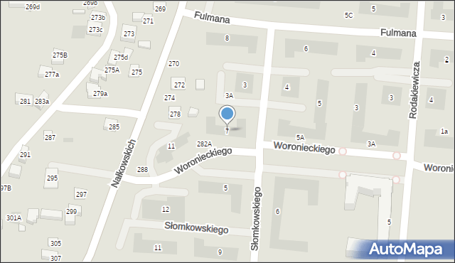 Lublin, Woronieckiego Jacka, 7, mapa Lublina