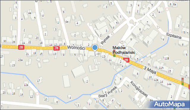 Maków Podhalański, Wolności, 1, mapa Maków Podhalański