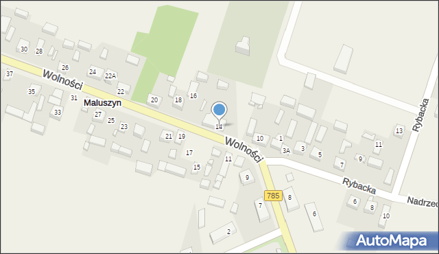 Maluszyn, Wolności, 14, mapa Maluszyn