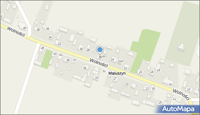 Maluszyn, Wolności, 26, mapa Maluszyn