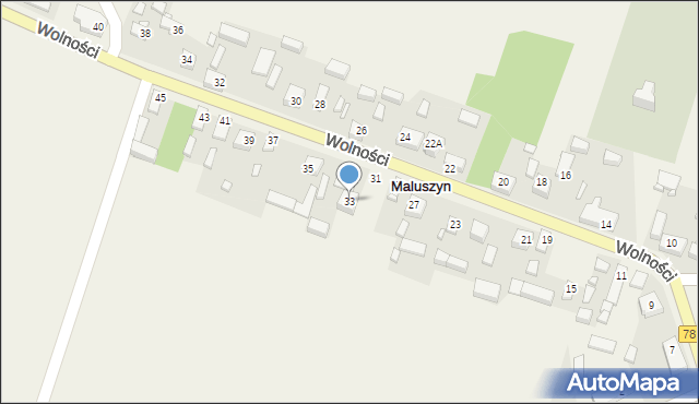 Maluszyn, Wolności, 33, mapa Maluszyn