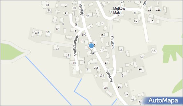 Mętków, Wojtyły Karola, ks., 104, mapa Mętków