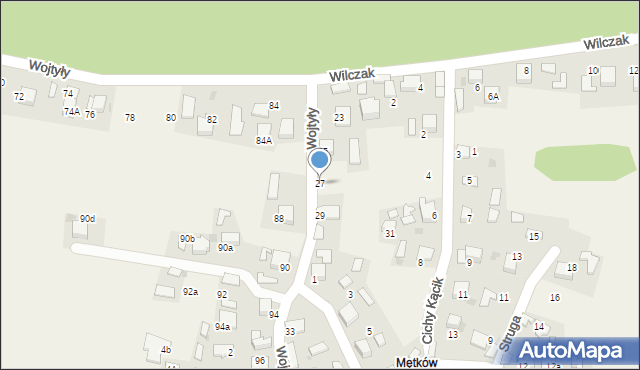 Mętków, Wojtyły Karola, ks., 27, mapa Mętków